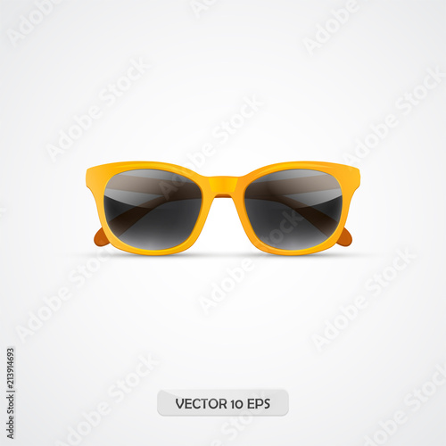 Sunglasses. Realistic 3d yellow sunglasses icon isolated on white. Vector