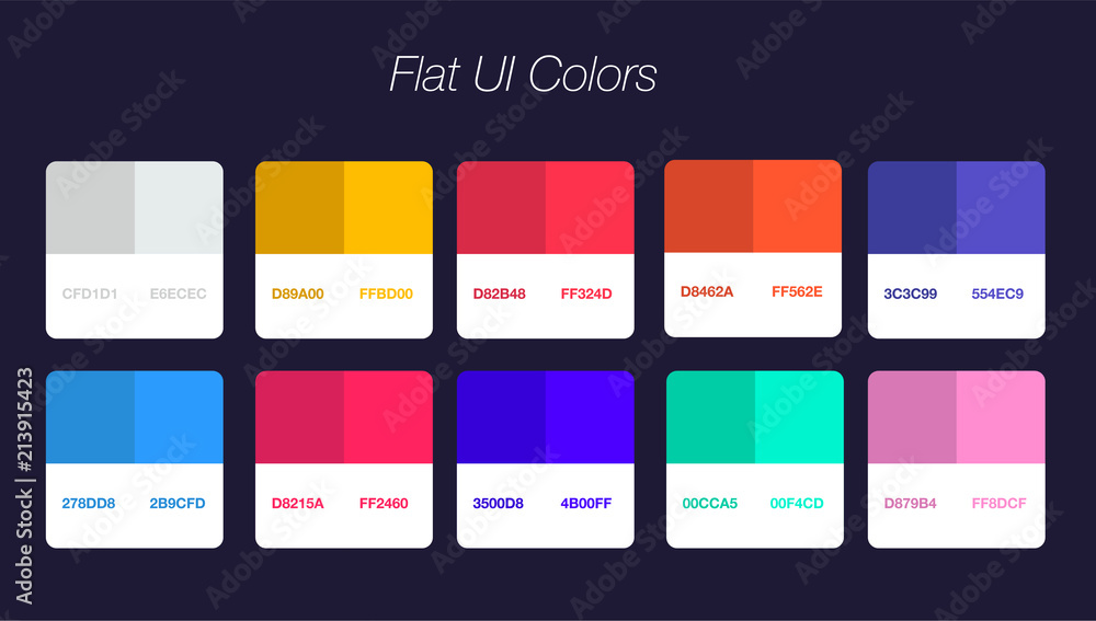 Set of colorful trendy flat color template. Collection palette of flat