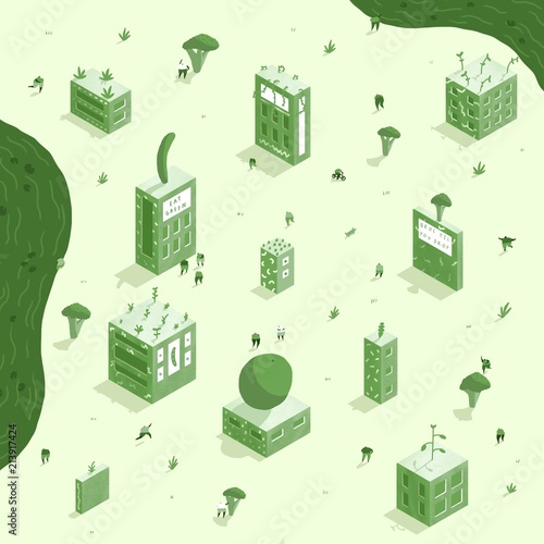 People exploring a greener sustainable city full of plants and vegetables