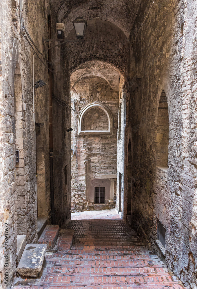 Fototapeta premium Perugia, Italy - one of the most interesting cities in Umbria, Perugia is known for its medieval Old Town and its narrow alleys