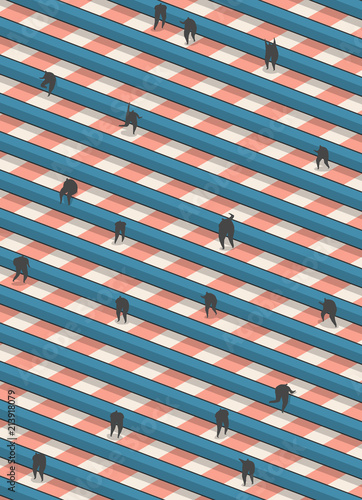 People climbing striped stairs in isometric view photo