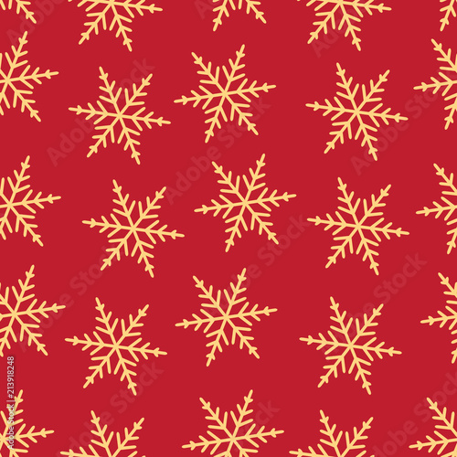 Golden snowflake simple seamless pattern. Symbol of winter, Merry Christmas holiday, Happy New Year celebration.