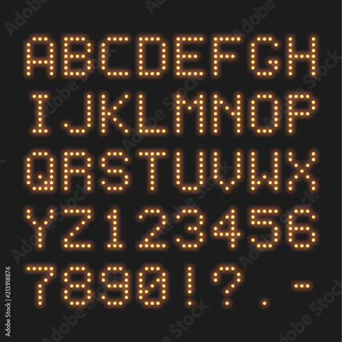 Retro style dotted led font. Vintage abc set.