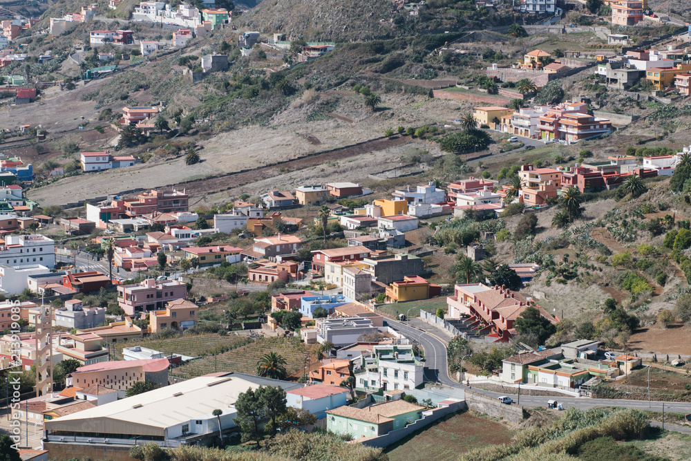 Landscape of Tenerife villages with Teide at background