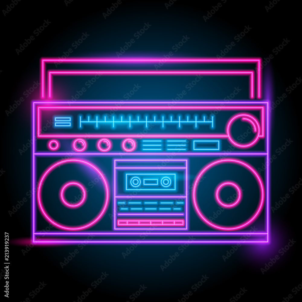 radio neon logo. glow in the dark. electric theme season. party night club.  vector eps10. vector de Stock | Adobe Stock