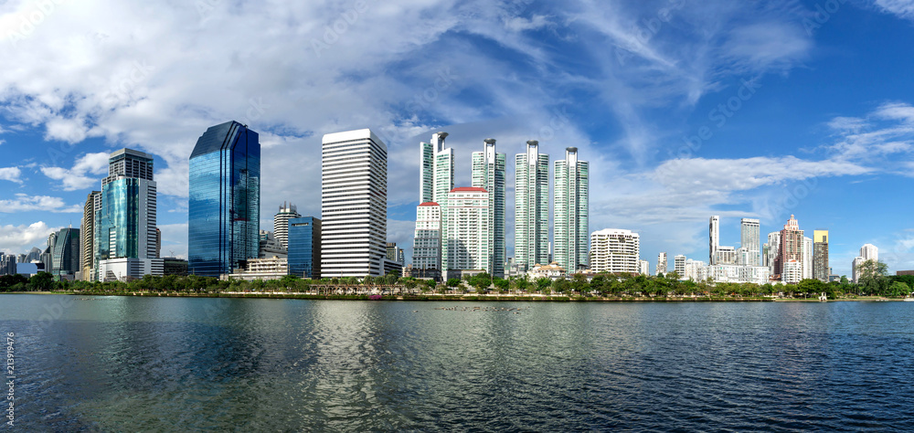 Bangkok city - Cityscape panorama downtown  Business district urban area  ,reflection panoramic landscape Bangkok Thailand