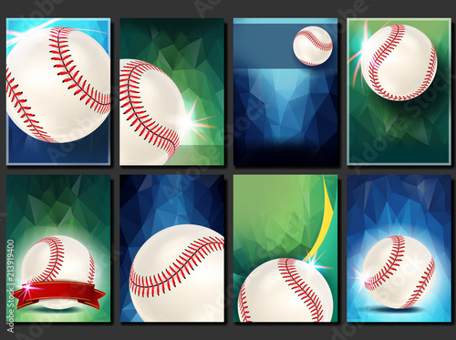 Baseball Poster Set Vector. Empty Template For Design. Promotion. Base. Baseball Ball. Modern Tournament. Sport Game Event Announcement. Flyer, Banner Advertising. Blank Illustration