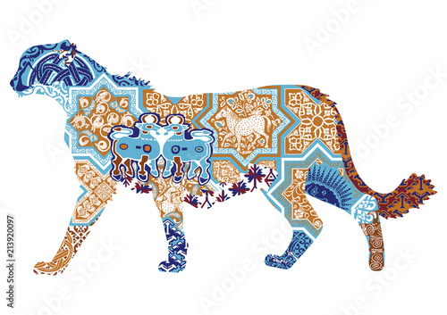 Fototapeta Naklejka Na Ścianę i Meble -  Asian cheetah decorated with Iranian patterns