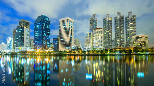Bangkok city - Cityscape downtown  Business district urban area at night   reflection landscape Bangkok Thailand