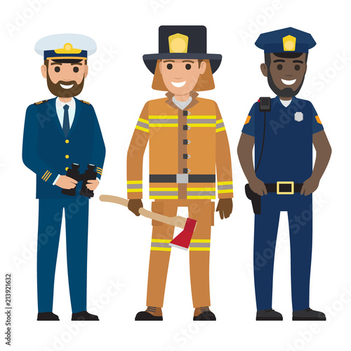 Concept of Captain, Firefighter and Police Officer