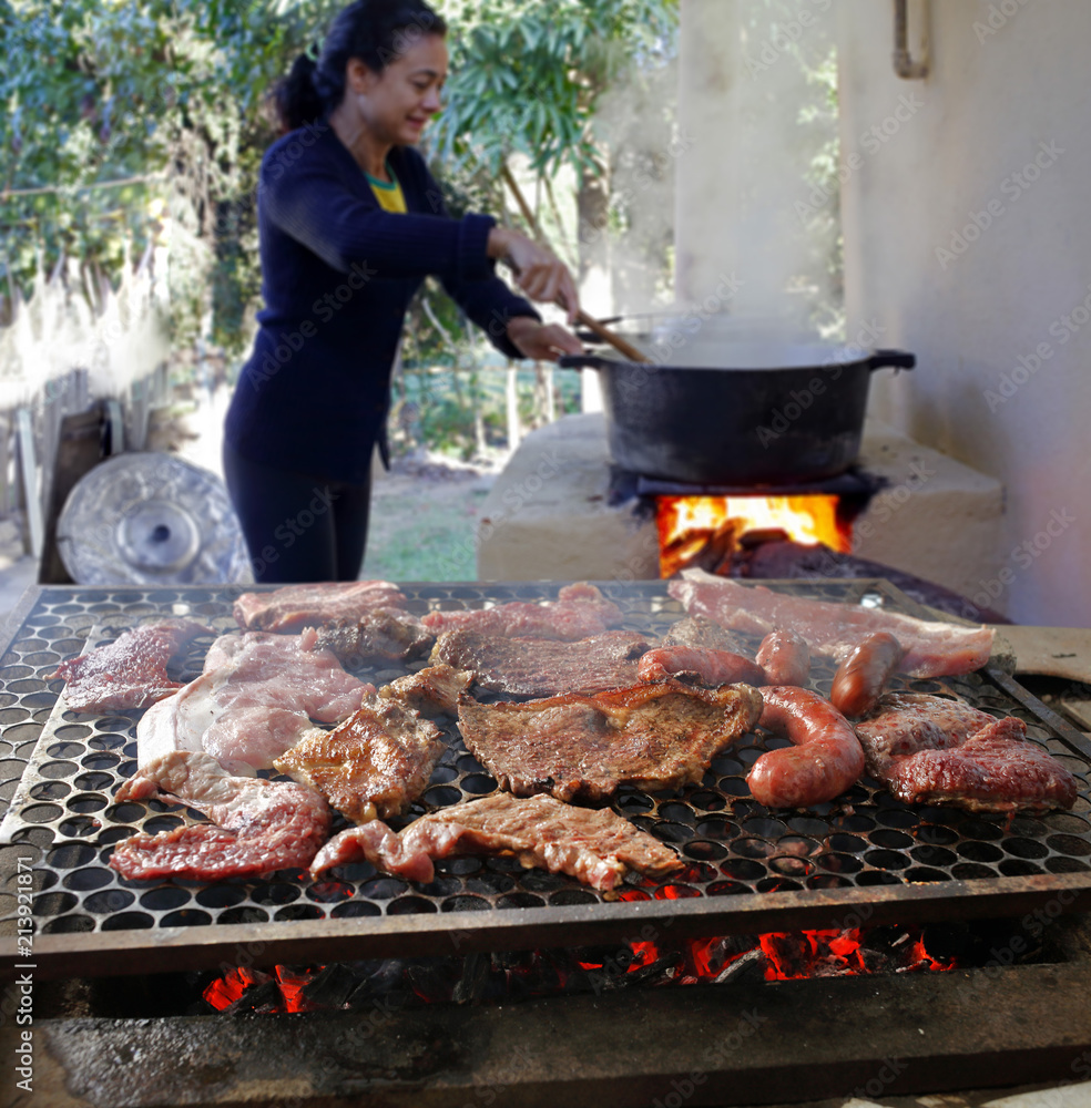 Barbecue with varied meats and sausages Barbecue with varied meats and sausages