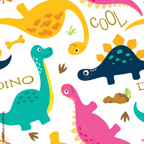 Cute dino seamless pattern