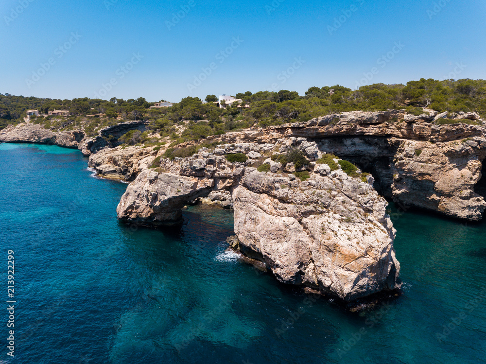 Aerial: Natural arch in the southeastern part of Mallorca