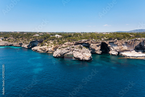 Aerial: Natural arch in the southeastern part of Mallorca