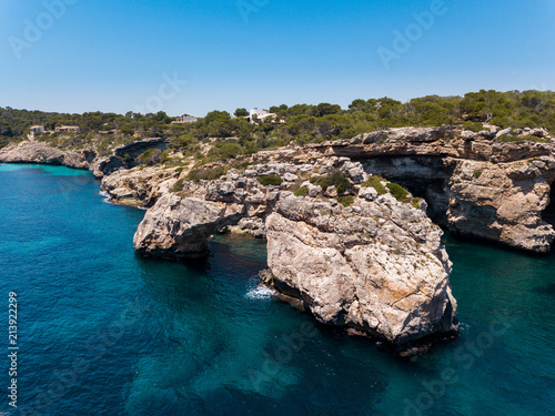 Aerial: Natural arch in the southeastern part of Mallorca