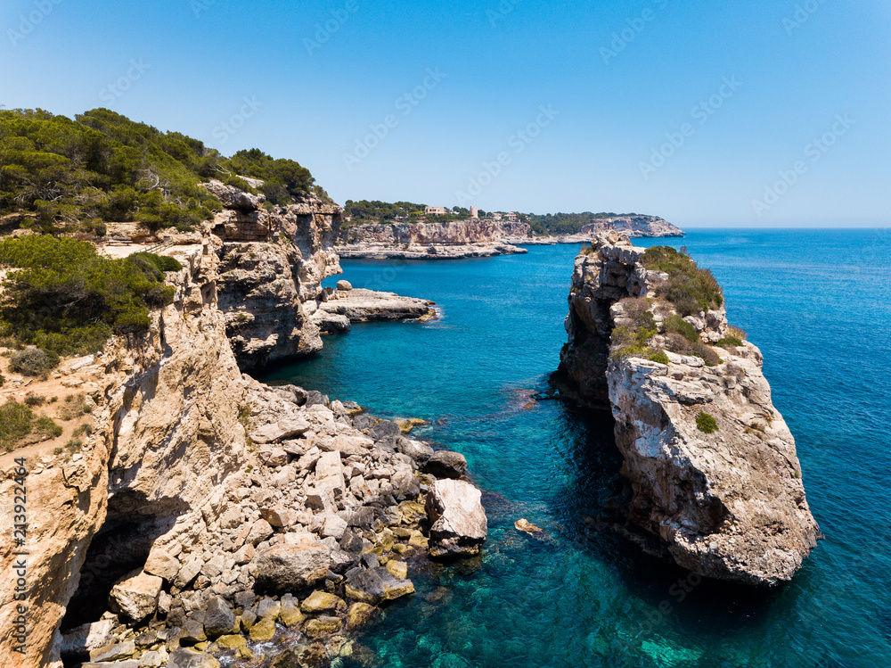Fototapeta premium Aerial: Natural arch in the southeastern part of Mallorca