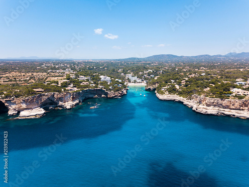 Aerial: Cala Santanyi beach in Mallorca, Spain © castenoid