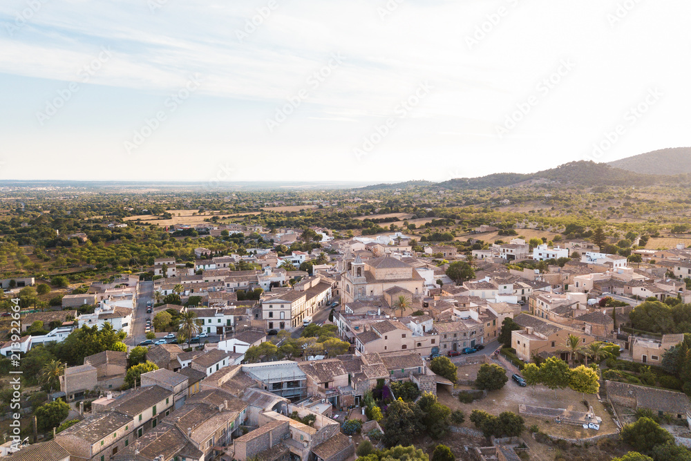 Aerial: S'Alqueria Blanca town in Mallorca, Spain