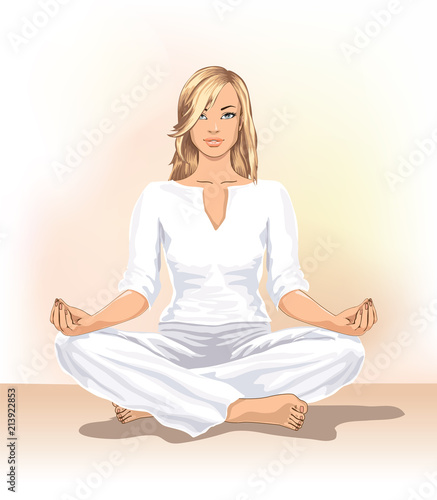 Vector beautiful woman doing yoga meditation