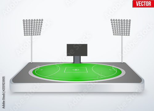 Concept of miniature tabletop Australian rules football stadium. In three-dimensional space. Vector illustration isolated on background.