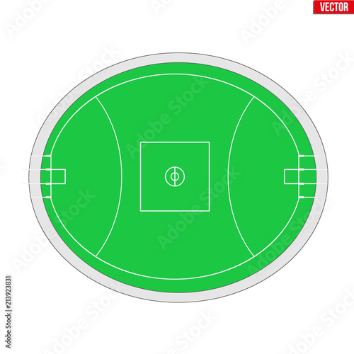 Sample of Australian rules football field in a simple outline. Scheme Flat design of Footy and Aussie rules. Vector illustration isolated on white background.