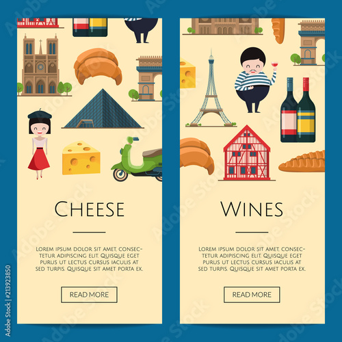Vector cartoon France sights banners illustration