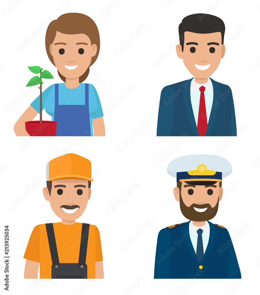 Professions People Cartoon Characters Icons Set Professions People Cartoon Characters Icons Set