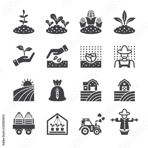 Plantation agriculture icon set
