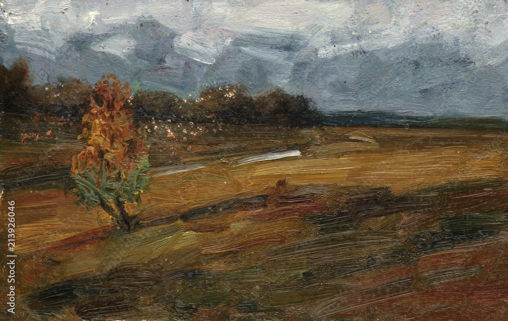 Naklejka premium landscape, oil painting, hand made 