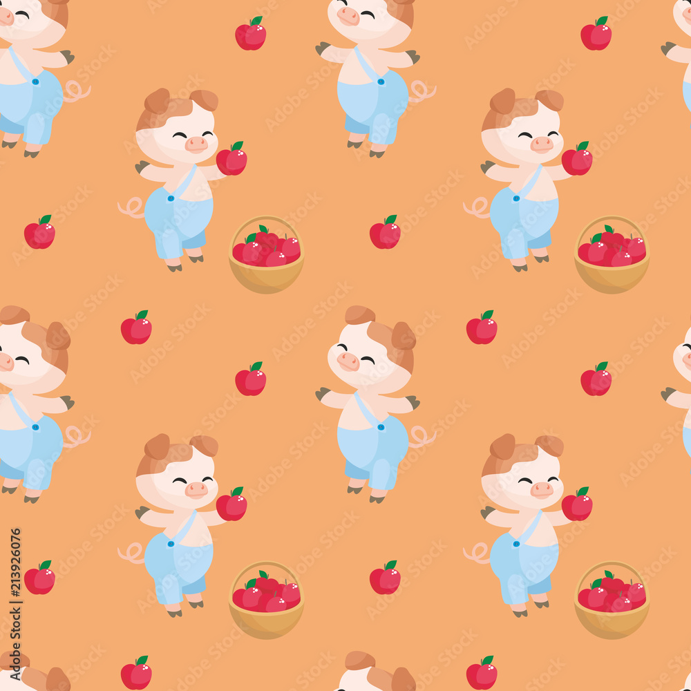 Colorful seamless pattern with the image of cute pig. Vector background. Colorful seamless pattern with the image of cute pig. Vector background.