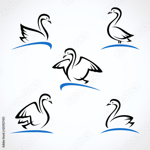 Swan set. Collection label and icons. Vector
