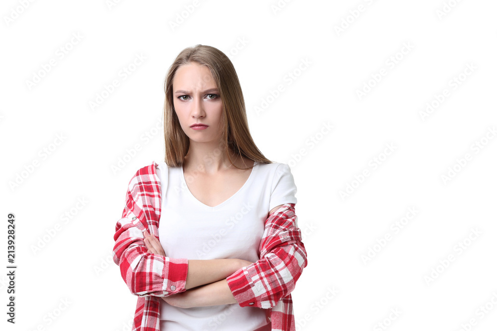 Portrait of young woman on white background Portrait of young woman on white background