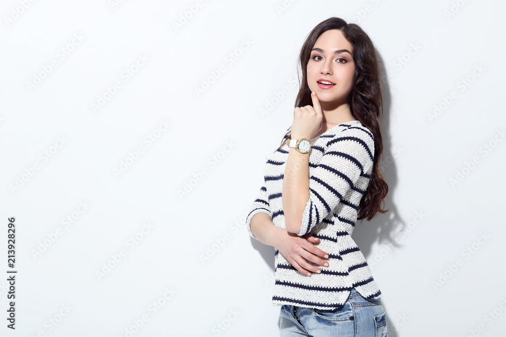 Portrait of young woman on white background Portrait of young woman on white background