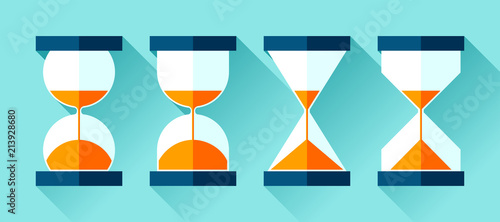 Different Hourglass icons set in flat style, sandglass on color background. Vector design elements for you business project 