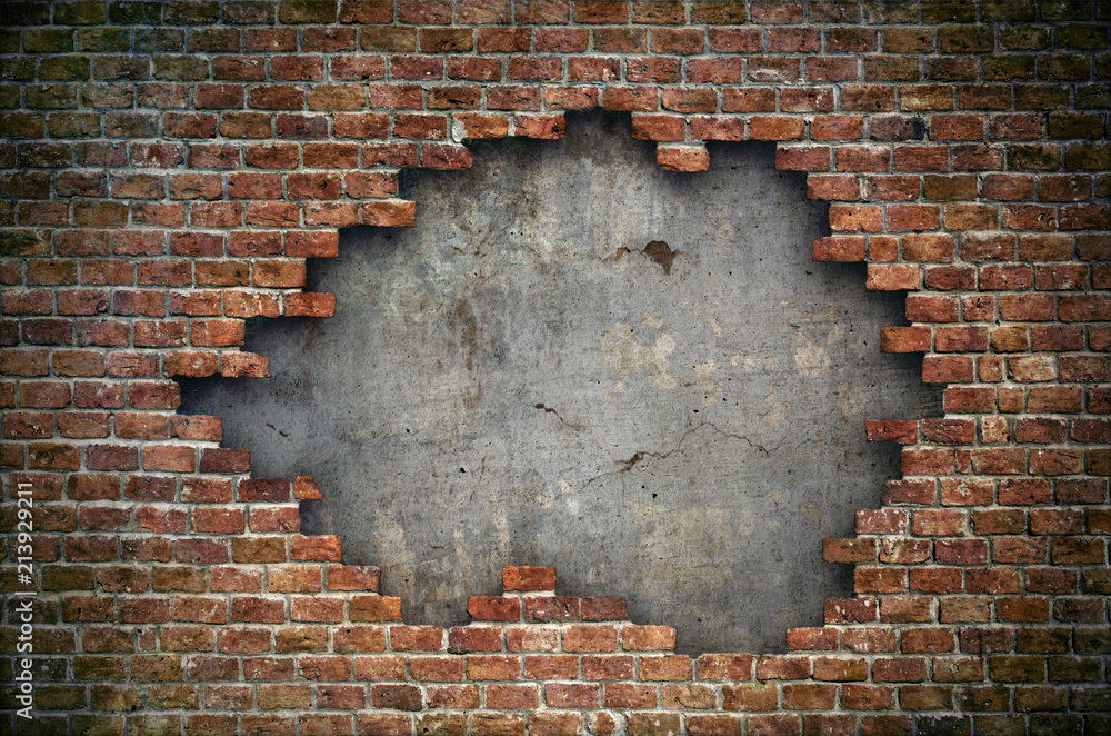 Fotografía Old red brick wall damaged background | Posters.es