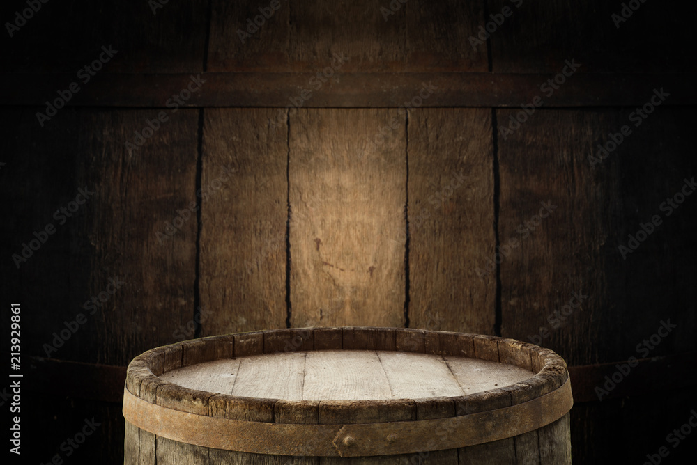 background of barrel and worn old table of wood background of barrel and worn old table of wood