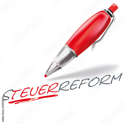 Wortspiel mit Kugelschreiber und Steuerreform