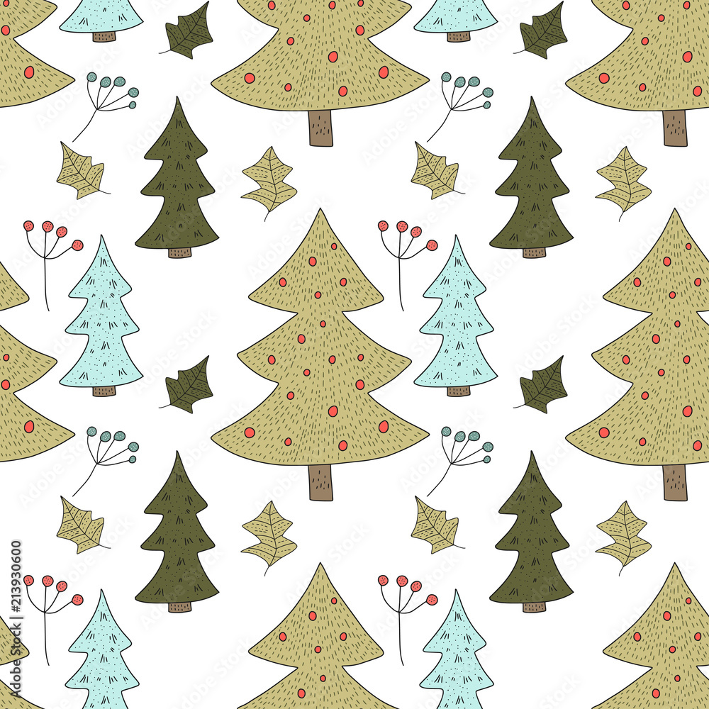 Christmas vector seamless pattern with detailed holiday illustrations.