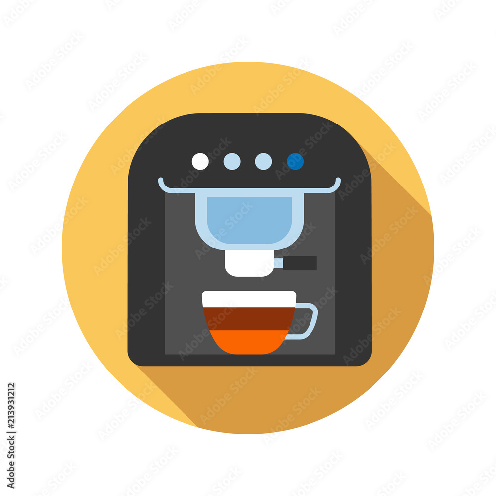 Coffee machine flat design long shadow color icon Coffee machine flat design long shadow color icon