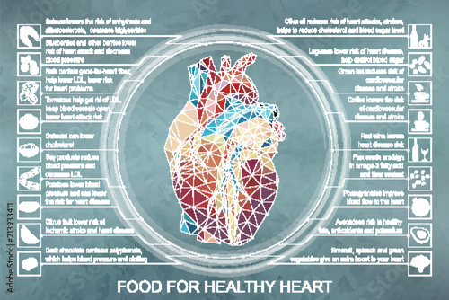 Vector illustration infographic. Food for healthy heart