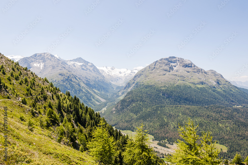 Pontresina, Val Bernina, Val Roseg, Roseggletscher, Rosatschgruppe, Alpen, Oberengadin, Wanderweg, Bernina, Graubünden, Sommer, Schweiz