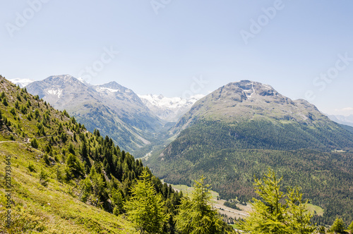 Pontresina, Val Bernina, Val Roseg, Roseggletscher, Rosatschgruppe, Alpen, Oberengadin, Wanderweg, Bernina, Graubünden, Sommer, Schweiz