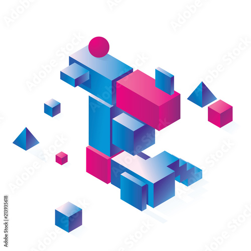 Bright vowel letter E concept in isometry style. Bright blocks drawn with gradient, good for decoration and creative lettering © yokunen