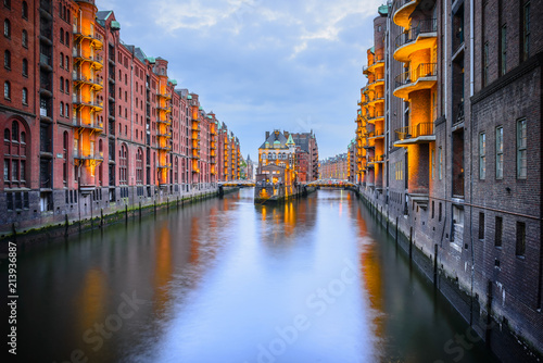 Elbe channel in the district of old granaries in Hamburg.