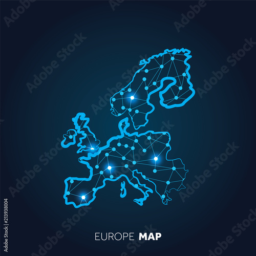 Map of Europe made with connected lines and glowing dots.