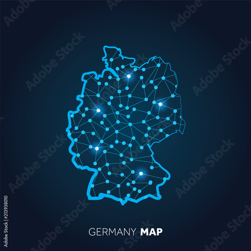 Map of Germany made with connected lines and glowing dots.