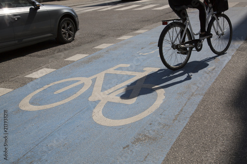 Photography Bike Lane Cyclist and Car; Copenhagen