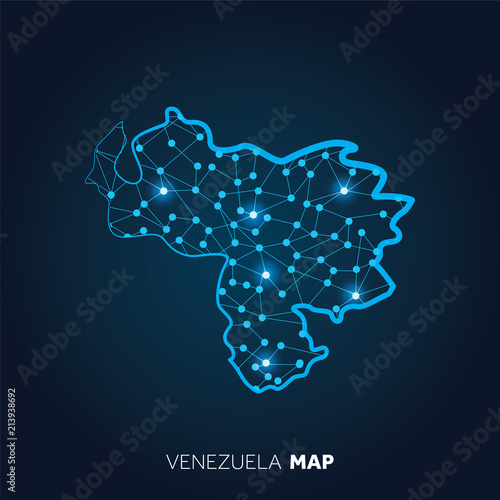 Map of Venezuela made with connected lines and glowing dots.
