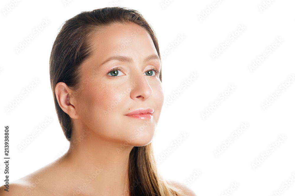 Young beautiful woman studio shot, pretty girl with soft make up Young beautiful woman studio shot, pretty girl with soft make up