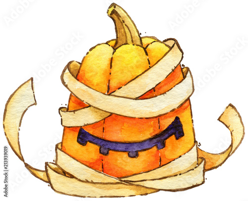 Pumpkin mummy halloween watercolor